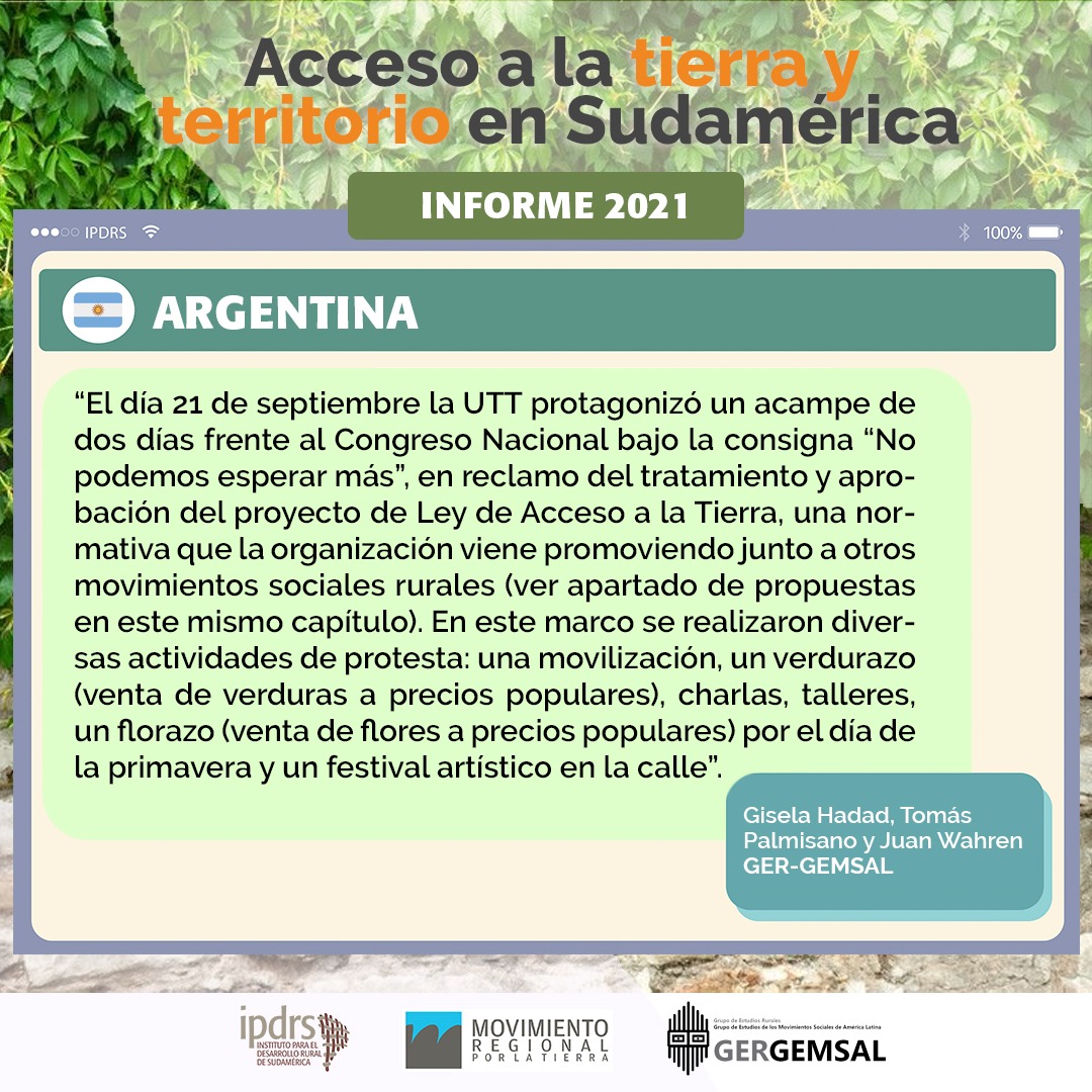Adelantos del Informe 2020 Acceso a la tierra y territorio en Sudamérica #Argentina